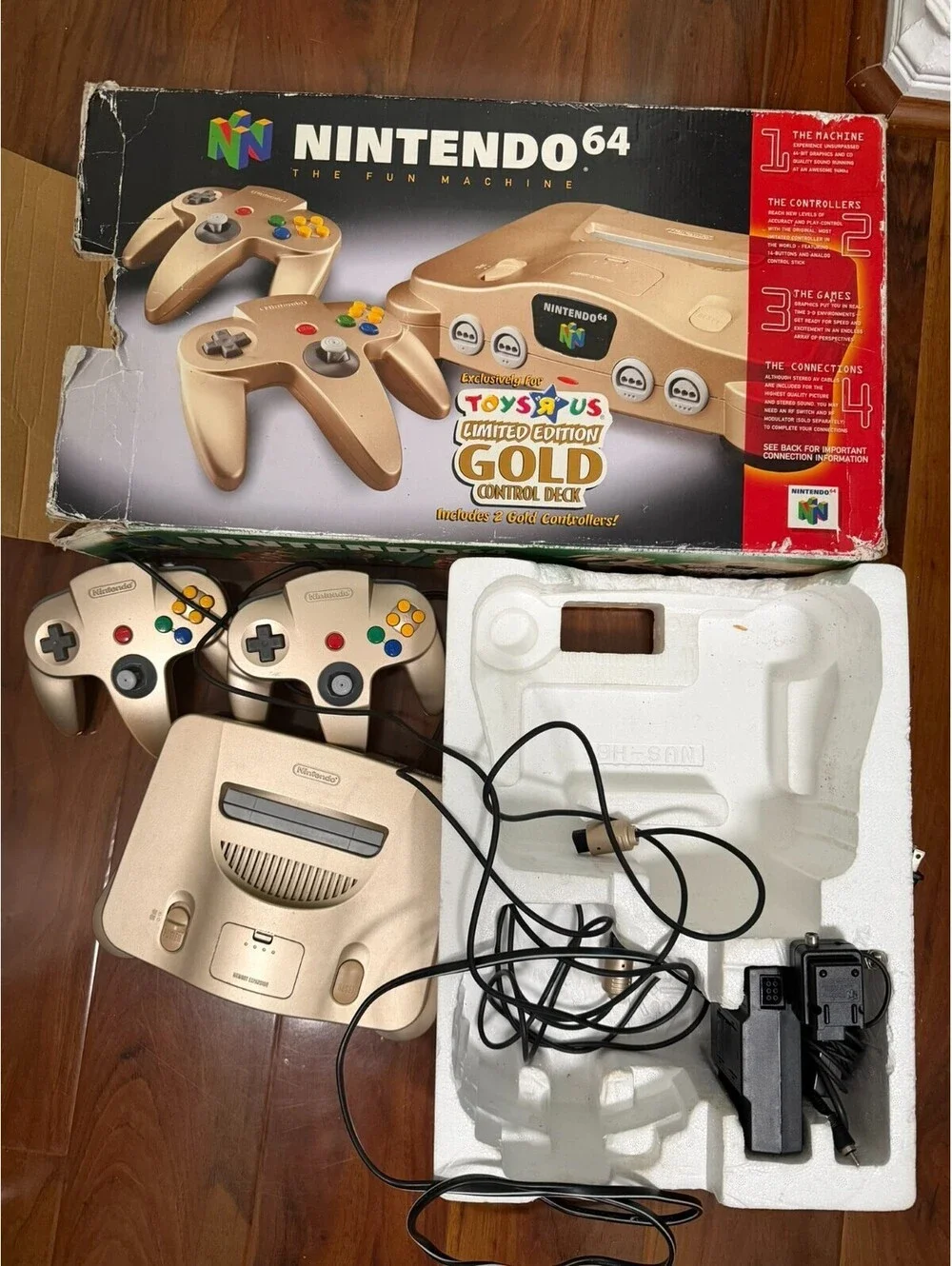 Nintendo 64 Toys 'R' Us Limited Edition Gold Console w/ Box, 2 Controllers N64